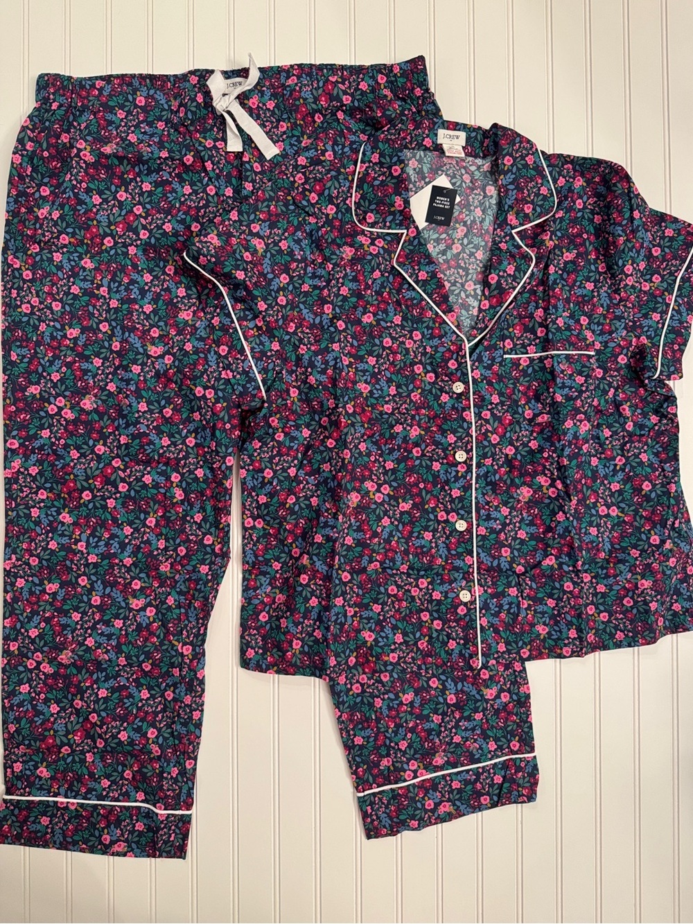 J.Crew Navy Pink Floral Cotton Pajama Set Women’s XL NWT Short Sleeve